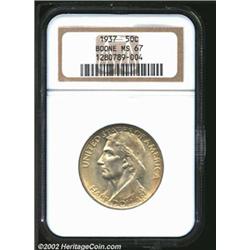 1937 50C Boone MS67 NGC. Outstanding quality, displaying surfaces that are vibrant beneath a lovely.