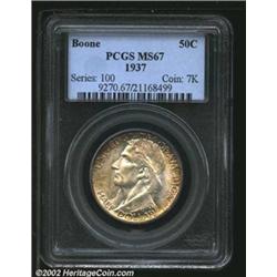 1937 50C Boone MS67 PCGS. Well struck and lustrous, with original apricot and russet colors at the m