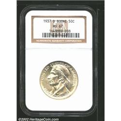 1937-D 50C Boone MS67 NGC. A pleasing, well-struck Superb Gem with good satiny luster and virtually.