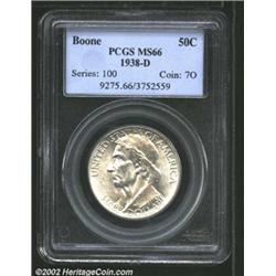 1938-D 50C Boone MS66 PCGS. A white and bright Denver Mint Boone, with a few small hints of toning..