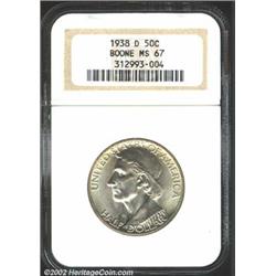 1938-D 50C Boone MS67 NGC. A highly lustrous and well struck Superb Gem that has essentially pristin