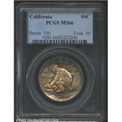 1925-S 50C California MS66 PCGS. The obverse is dominated by rich copper-gold patina, with additiona