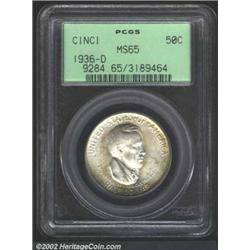 1936-D 50C Cincinnati MS65 PCGS. The borders have bright yellow-green patina. Nicely preserved with.