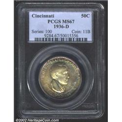 1936-D 50C Cincinnati MS67 PCGS. This extraordinary Cinci is generously endowed with billowy mint fr