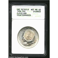 1936 50C Cleveland--Countermarked--ANACS. Unc Details, Net MS60. A sparkling, brilliant example of t