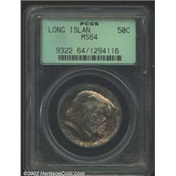 1936 50C Long Island MS64 PCGS. Outrageously toned with aqua, ruby-red, and golden-brown patina. Lus