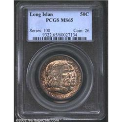 1936 50C Long Island MS65 PCGS. The speckled russet patina becomes lighter as it approaches the cent