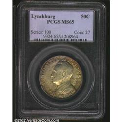 1936 50C Lynchburg MS65 PCGS. The coin's original surfaces intermingle with a dark blood-red patina.