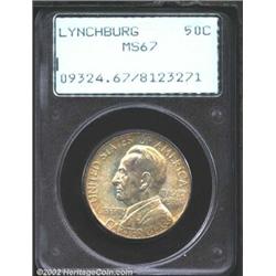 1936 50C Lynchburg MS67 PCGS. Originally toned with intermingled light golden-brown, yellow-green, a