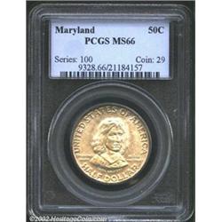 1934 50C Maryland MS66 PCGS. A mostly white Gem Maryland, with a mere hint of silvery toning accenti