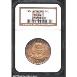 1934 50C Maryland MS66 NGC. Original, spectacular toning in shades of iridescent blue, gold, and ros