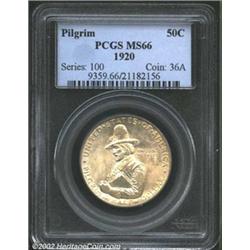 1920 50C Pilgrim MS66 PCGS. A hint of golden toning accents this otherwise blazing white Gem example