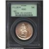 1921 50C Pilgrim MS65 PCGS. Soft iridescent pastels in pink and lavender cover the obverse of this P