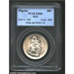 1921 50C Pilgrim MS66 PCGS. A lustrous white example, with shimmering satiny surfaces free of all bu