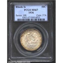 1936 50C Rhode Island MS67 PCGS. Rhode Island commems, with their clean, open fields, have a tendenc