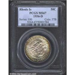 1936-D 50C Rhode Island MS67 PCGS. Speckled golden-brown patina frames the lightly toned centers. A.