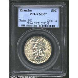 1937 50C Roanoke MS67 PCGS. The lemon-gold patina is especially bright and abundant on the reverse..