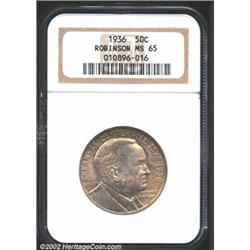 1936 50C Robinson MS65 NGC. The reverse has the original yellow-green 'tab' toning that is often cov