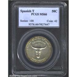 1935 50C Spanish Trail MS66 PCGS. A lightly toned Gem, with satiny fields accented by subtle golden-