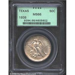 1938 50C Texas MS66 PCGS. Satiny luster flashes from the surfaces. The obverse has a touch more orig