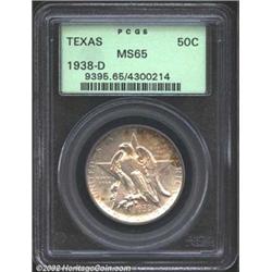 1938-D 50C Texas MS65 PCGS. Milky lilac patina, with a blush of copper-gold color at the obverse bor