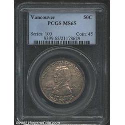 1925 50C Vancouver MS65 PCGS. Both sides are evenly endowed with rich lavender patina. A well struck