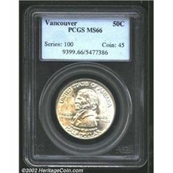 1925 50C Vancouver MS66 PCGS. A lustrous, scintillating Gem that has a blush of gold color on each s