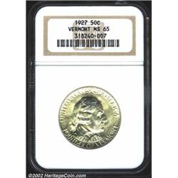 1927 50C Vermont MS65 NGC. A highly lustrous lemon-tinged Gem that has a razor-sharp strike and exqu