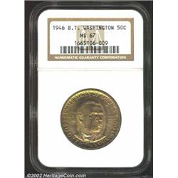 1946 50C Booker T. Washington MS67 NGC. Gorgeous sea-green and champagne-rose patina. Lustrous and e