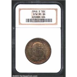 1946-S 50C Booker T. Washington MS66 NGC. Deeply toned in mottled shades of iridescent golden-brown,