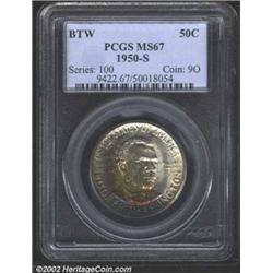 1950-S 50C Booker T. Washington MS67 PCGS. Outrageously toned with deep bands of gold, powder-blue,.