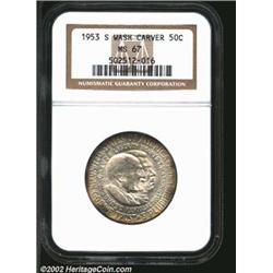 1953-S 50C Washington-Carver MS67 NGC. A lustrous representative with faintly speckled russet patina
