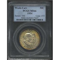 1954 50C Washington-Carver MS66 PCGS. Iridescent yellows and greens on the peripheries adds to the e
