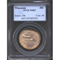 1936 50C Wisconsin MS67 PCGS. Rich cobalt-blue, golden-brown, and lilac patina. A well struck and ex