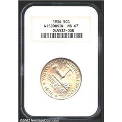 1936 50C Wisconsin MS67 NGC. Satiny fields lie beneath light golden toning on this Superb Gem. As ex