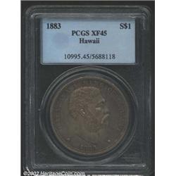 1883 S$1 Hawaii Dollar XF45 PCGS. Deep, original gray toning covers both side of this slightly rubbe