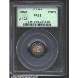 1850 P3CS Three Cent Silver, Judd-125 Original, Pollock-147, R.4, PR58 PCGS. Radiated Liberty cap de