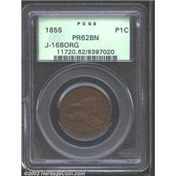 1855 P1C Flying Eagle Cent, Judd-168 Original, Pollock-193, R.4, PR62 Brown PCGS. The obverse shows.