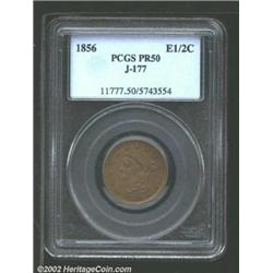 1856 E1/2C Half Cent, Judd-177, Pollock-205, R.5, PR50 PCGS. Regular die trials striking for the Hal