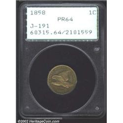 1858 P1C Flying Eagle Cent, Judd-191, Pollock-234, R.7, PR64 PCGS. A transitional pattern that combi