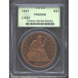 1867 S$1 One Dollar, Judd-592, Pollock-656, R.7, PR65 Red and Brown PCGS. Regular die trials strikin