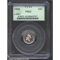 1869 10C Standard Silver Ten Cents, Judd-697, Pollock-776, R.6-7, PR63 PCGS. Standard Silver design,
