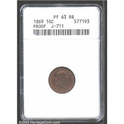 1869 10C Standard Silver Ten Cents, Judd-711, Pollock-790, R.7, PR63 Red and Brown ANACS. Liberty fa