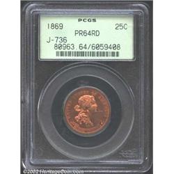 1869 25C Standard Silver Quarter Dollar, Judd-736, Pollock-817, R.7, PR64 Red PCGS. Standard Silver.