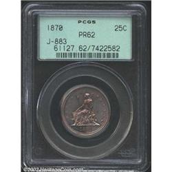 1870 25C Quarter Dollar, Judd-883, Pollock-981, R.7, PR62 PCGS. The obverse depicts a seated figure.