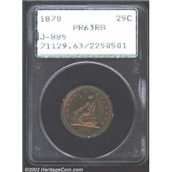 1870 25C Quarter Dollar, Judd-885, Pollock-983, R.6-7, PR63 Red and Brown PCGS. The obverse depicts.