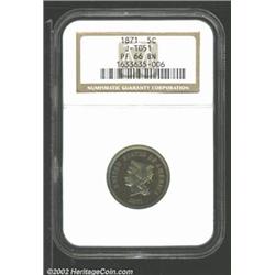 1871 5C Five Cents, Judd-1051, Pollock-1185, R.5, PR66 Brown NGC. The obverse design resembles that.
