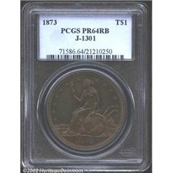 1873 T$1 Trade Dollar, Judd-1301, Pollock-1443, R.7-8, PR64 Red and Brown PCGS. A seated figure of L