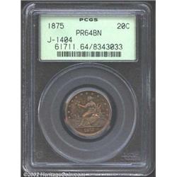 1875 20C Twenty Cents, Judd-1404, Pollock-1547, R.6-7, PR64 Brown PCGS. The obverse depicts a repres