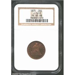 1875 20C Twenty Cents, Judd-1412, Pollock-1555, R.6-7, PR65 Red and Brown NGC. The obverse is very s